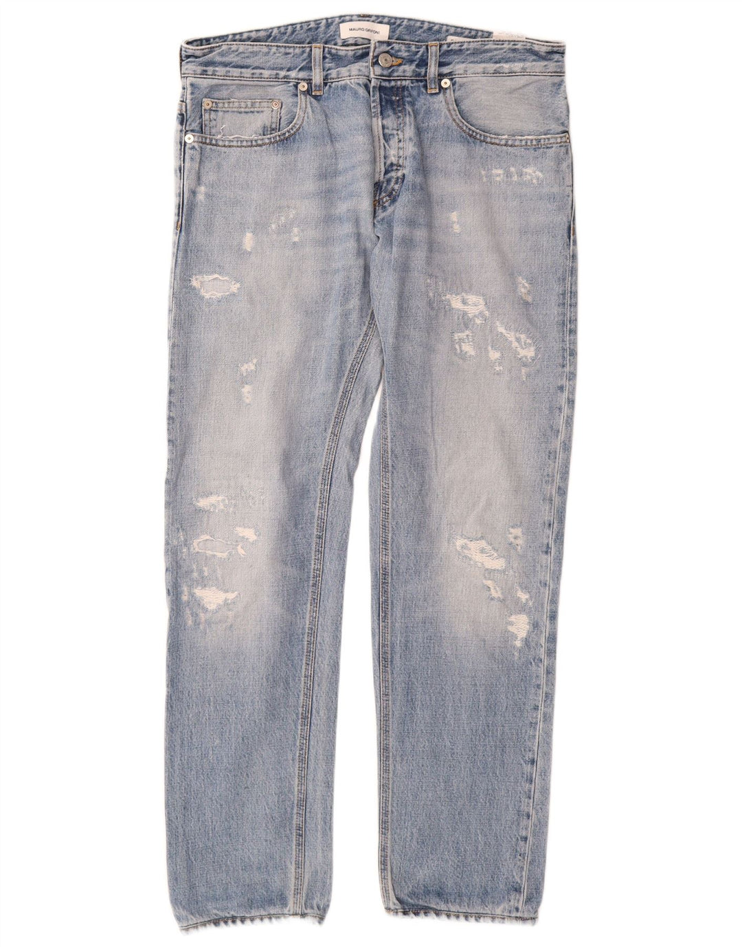Mauro Grifoni Herre Distressed Straight Jeans W33 L30 Blå Bomuld