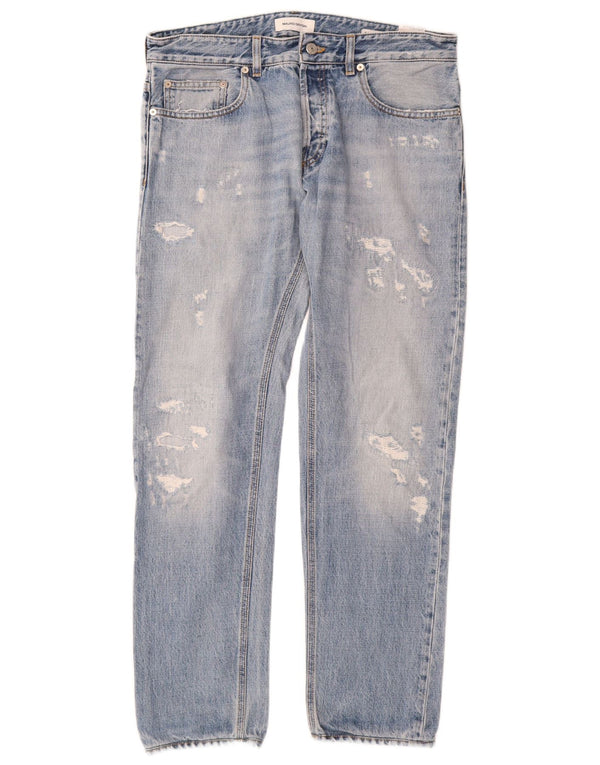 Mauro Grifoni Herre Distressed Straight Jeans W33 L30 Blå Bomuld