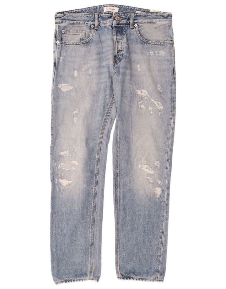 Mauro Grifoni Herre Distressed Straight Jeans W33 L30 Blå Bomuld
