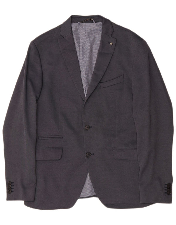 Zara Mens 2 Button Blazer Jacket EU 54 XL Navy Blue Polyester