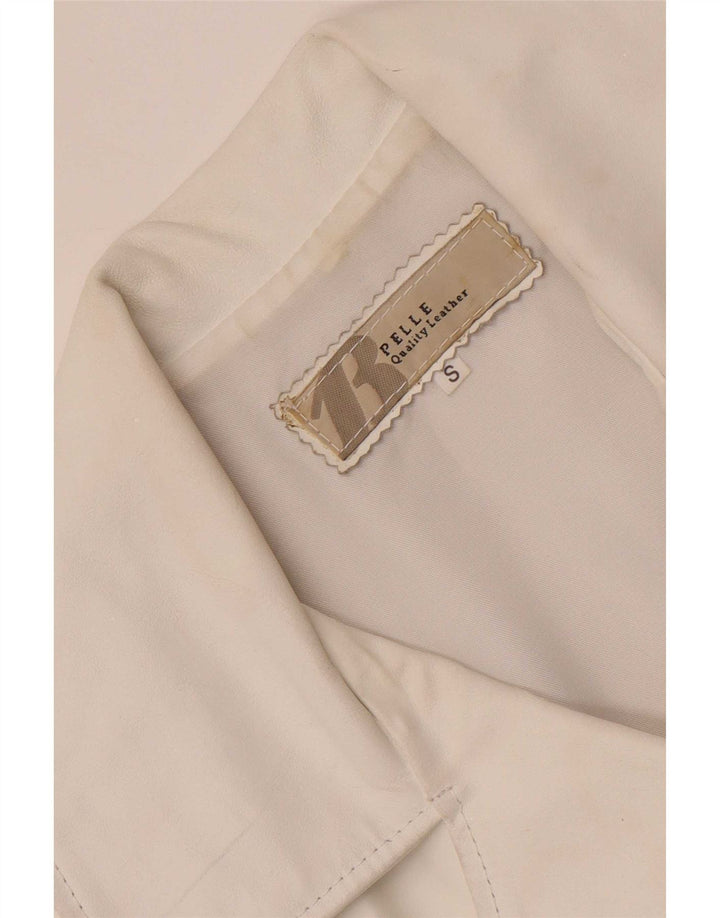Vintage dame 3-knaps læder blazerjakke UK 10 Small White