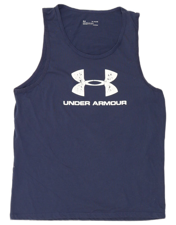 Under Armour Herre Heat Gear Grafisk Vest Top XL Navy Blue Bomuld