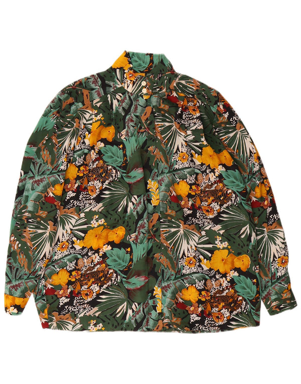 Vintage langærmet skjorte til kvinder UK 22 3XL Grøn blomster