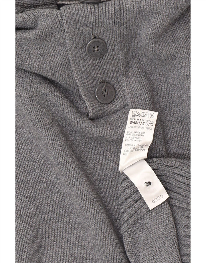 Marks & Spencer Herre Blue Harbor Button Neck Jumper Sweater 2XL Grå