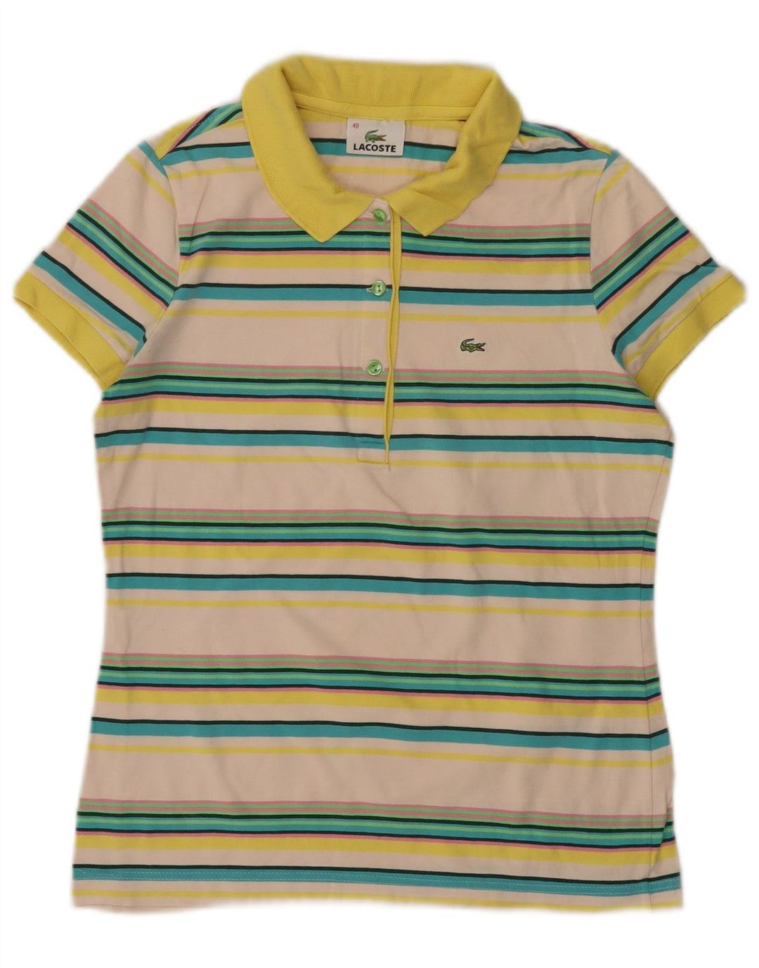 LACOSTE Poloshirt til kvinder Størrelse 40 Medium Off White Stribet bomuld
