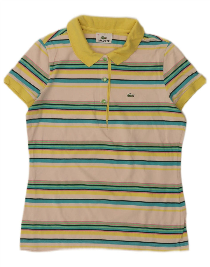 LACOSTE Poloshirt til kvinder Størrelse 40 Medium Off White Stribet bomuld
