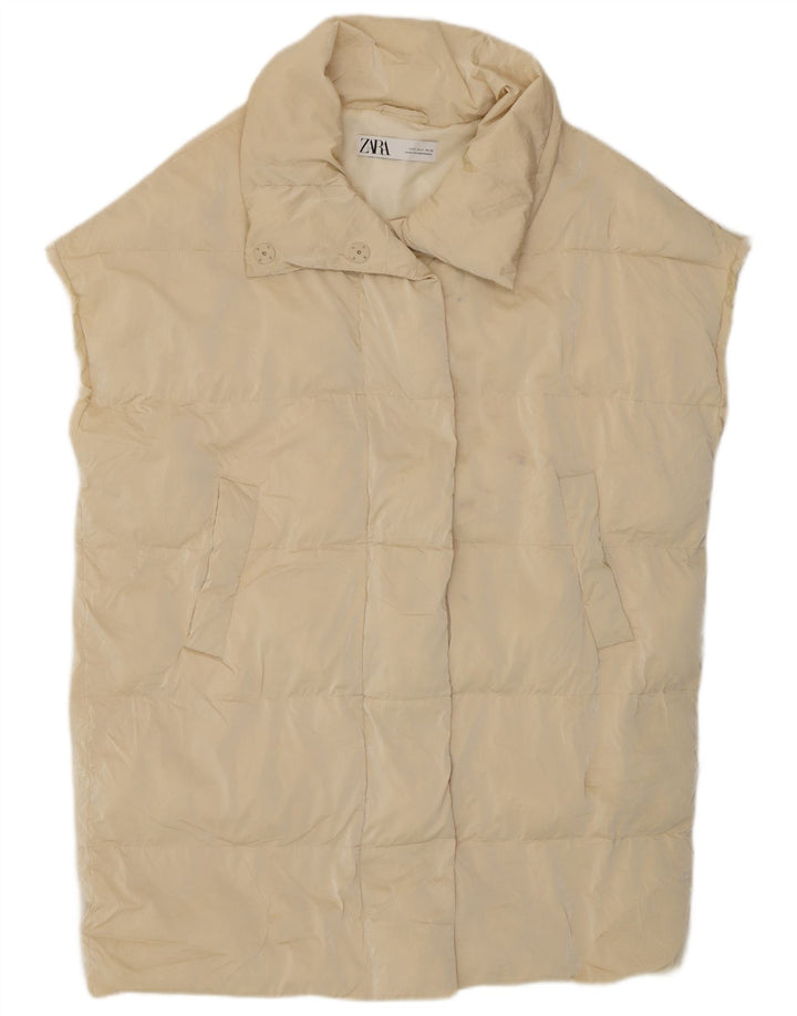 Zara Womens Oversized Longline Polstret Gilet UK 10 Small Beige Polyester