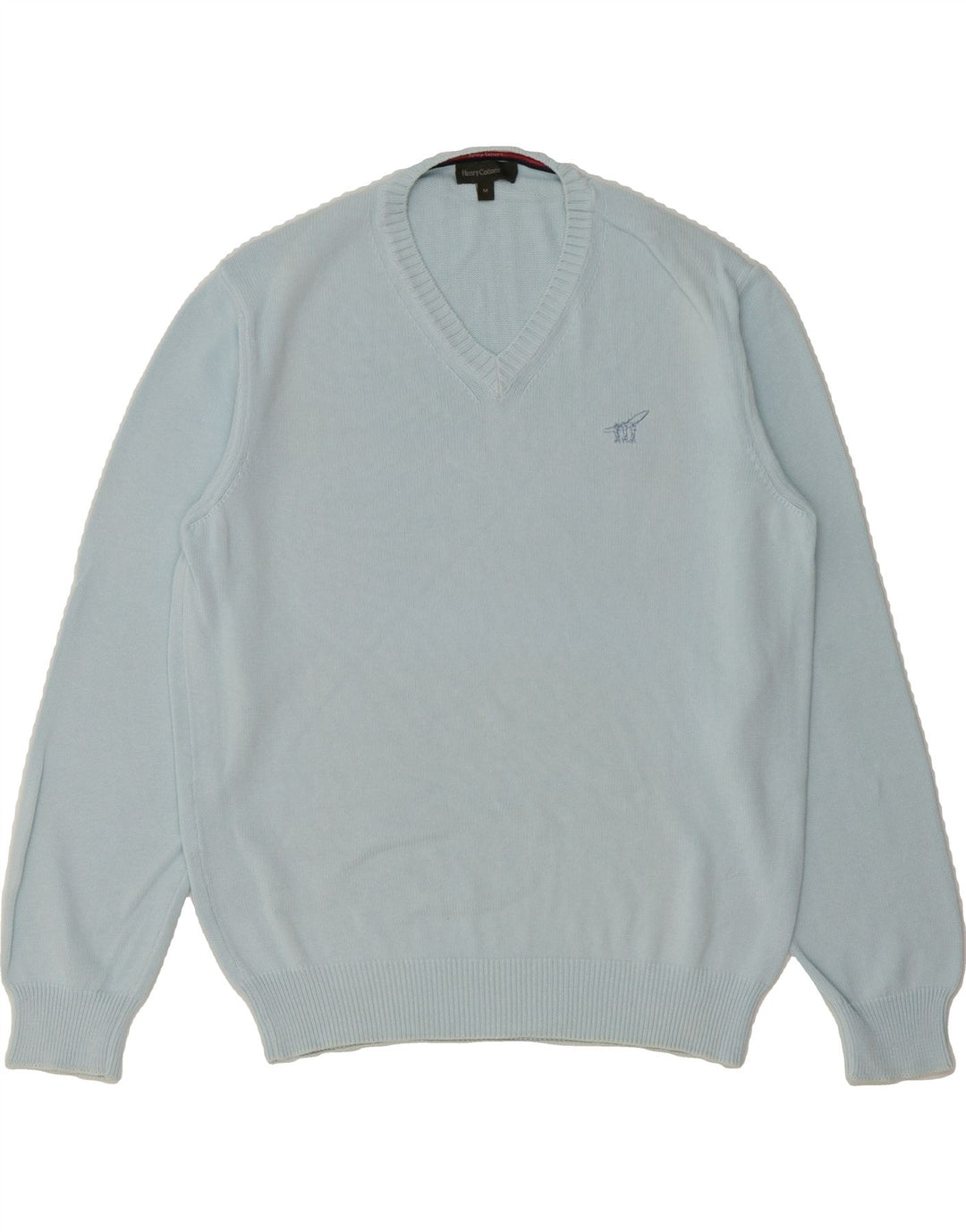 HENRY COTTONS Mens V-Neck Jumper Sweater Medium Blue Cotton Vintage Henry Cottons and Second-Hand Henry Cottons from Messina Hembry 