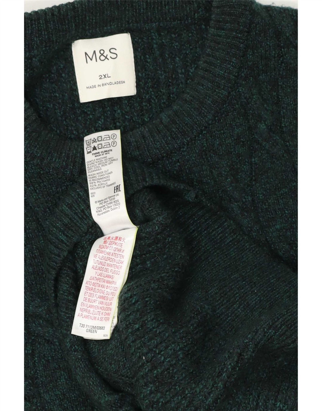 Marks & Spencer Herre sweater med rund hals 2XL Grøn polyamid