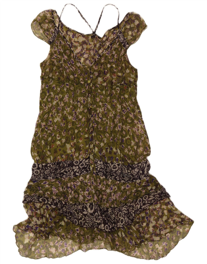 Liu Jo Dame Ærmeløs Tiered Dress IT 44 Medium Green Floral Silke