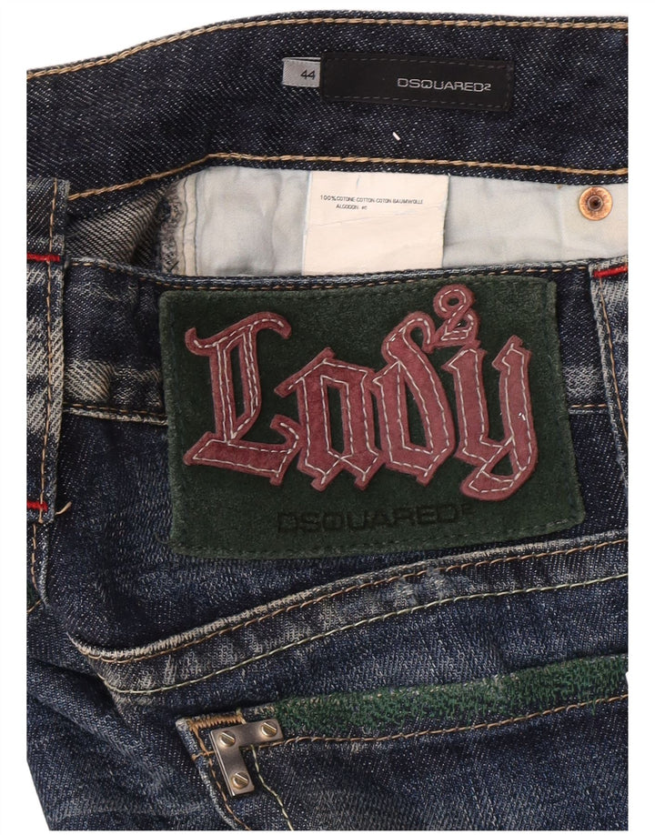 Dsquared2 Dame Super Low Straight Jeans IT 44 Medium W32 L35 Blå Plettet