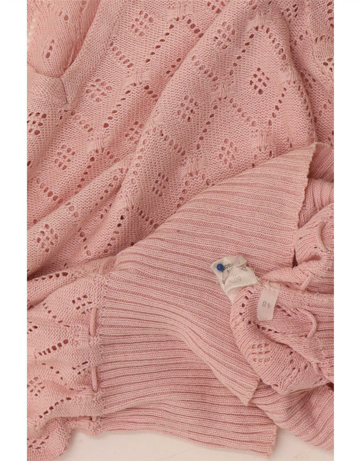 Vintage strikbluse til kvinder IT 48 XL Pink Geometrisk polyakryl
