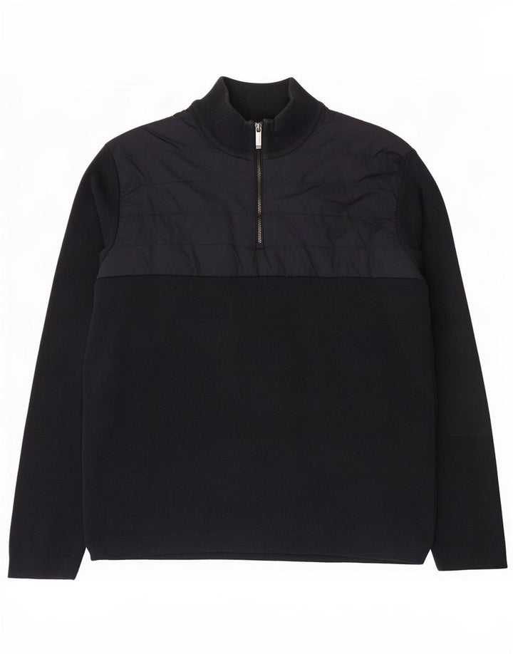 Massimo Dutti Herre Zip Neck Jumper Sweater Stor Marineblå Bomuld