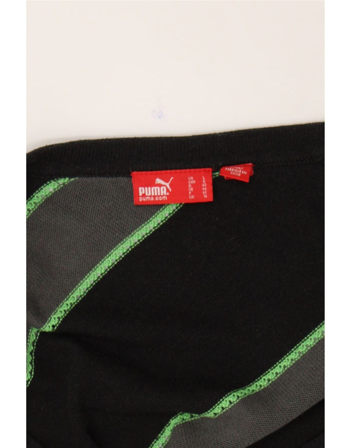 PUMA Womens V-Neck Jumper Sweater UK 14 Medium Black Striped Vintage Puma and Second-Hand Puma from Messina Hembry 