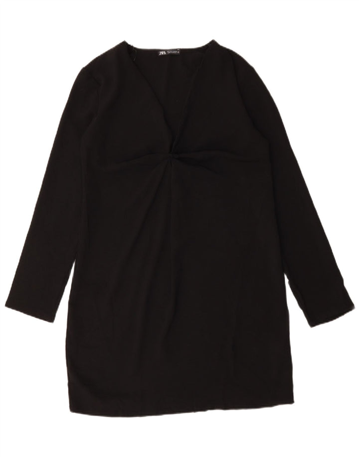 Zara Dame Langærmet Skift Kjole UK 10 Small Black Polyester