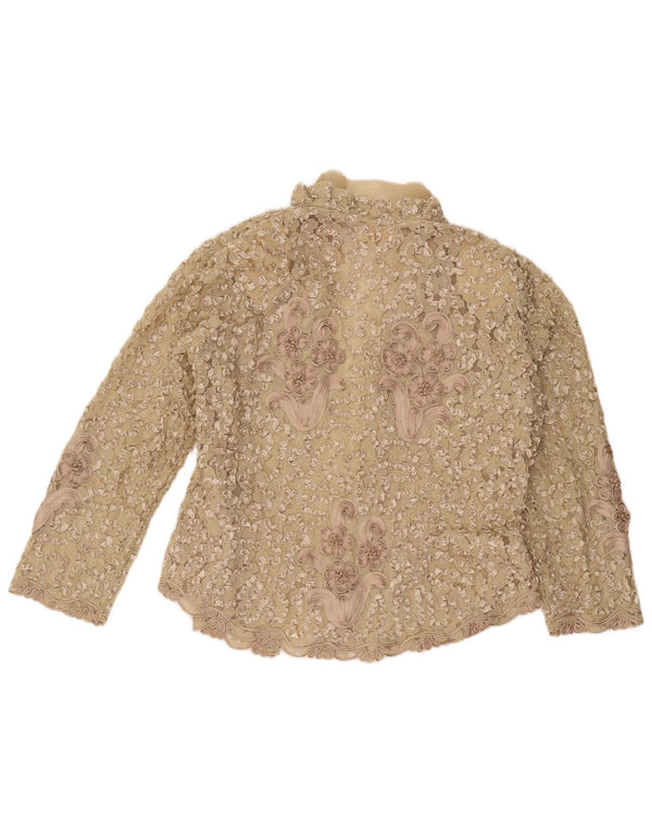 Vintage dame blonde skjorte bluse UK 16 store beige blomster silke
