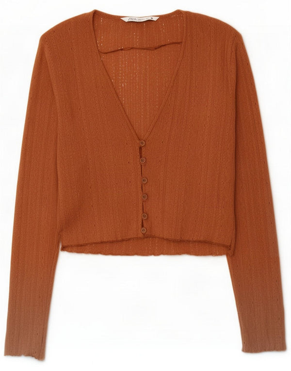 Zara Womens Crop Cardigan Top UK 18 XL Brun