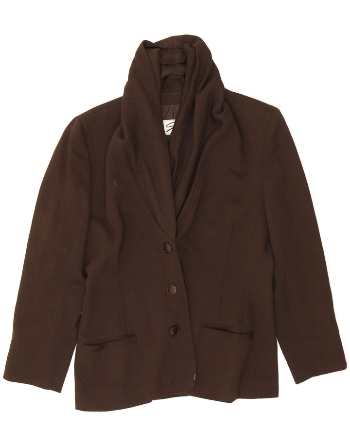 GENNY Womens 3 Button Blazer Jacket UK 36 Large Brown Wool Vintage Genny and Second-Hand Genny from Messina Hembry 