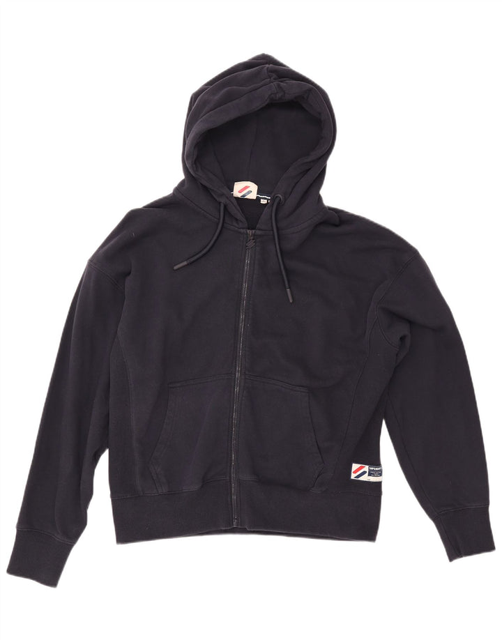SUPERDRY hættetrøje til kvinder med lynlås UK 16 Large Navy Blue
