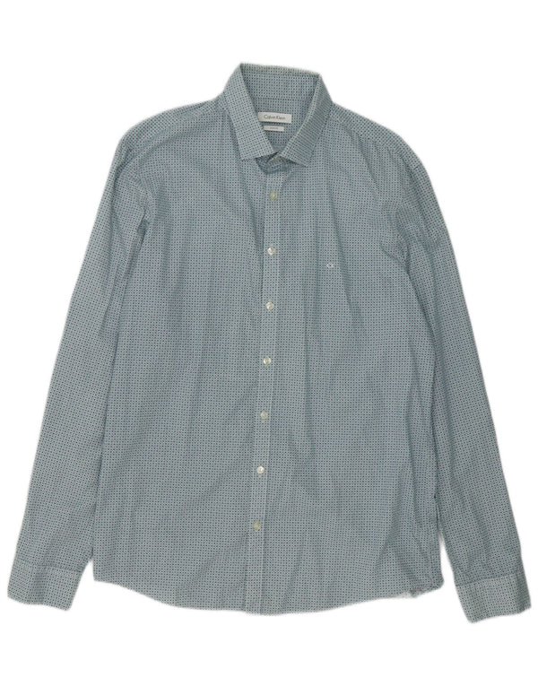 Calvin Klein Herre Slim Fit Skjorte Størrelse 42 16 1/2 Large Blue Spotted Bomuld