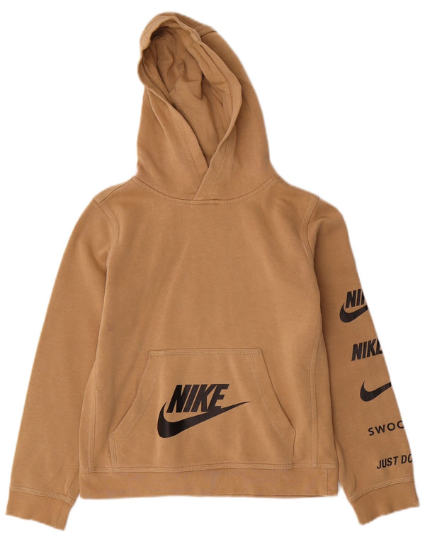 NIKE grafisk hættetrøje til drenge 10-11 år medium beige bomuld
