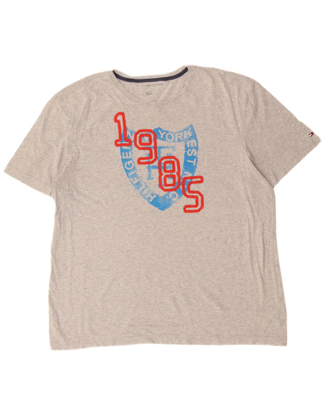 TOMMY HILFIGER Herre grafisk T-shirt Top XL Grå Bomuld