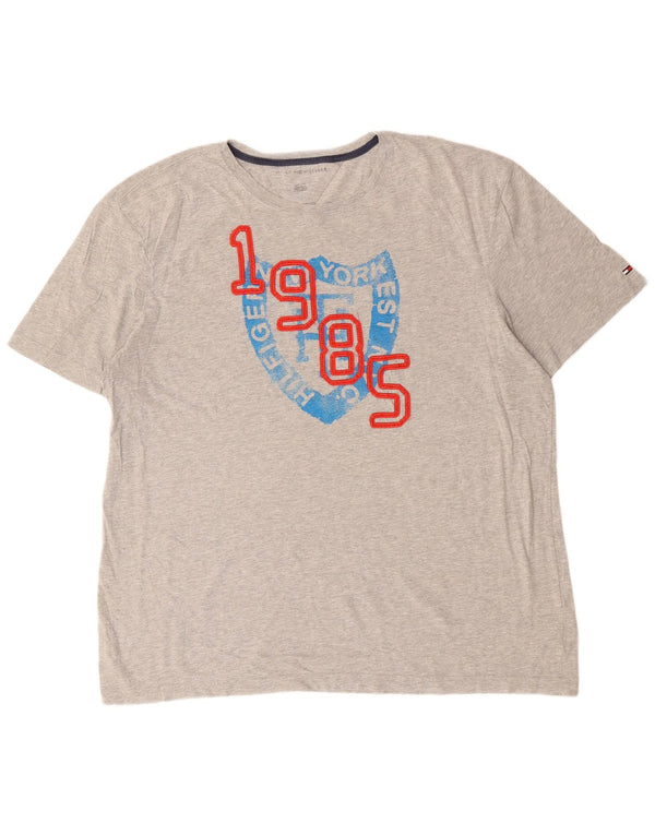 TOMMY HILFIGER Herre grafisk T-shirt Top XL Grå Bomuld