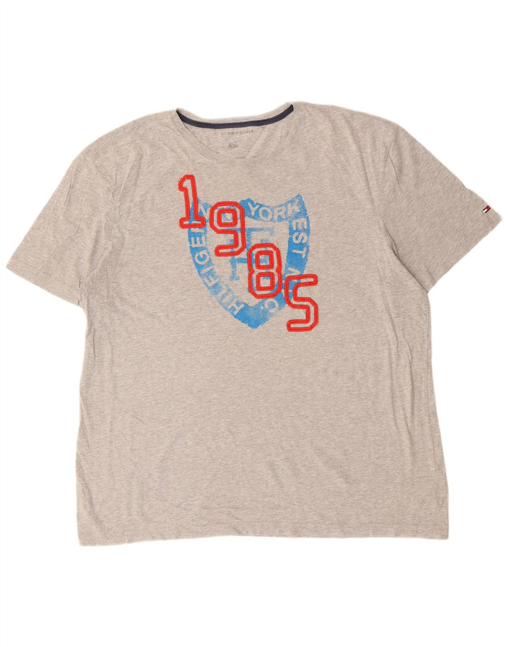TOMMY HILFIGER Herre grafisk T-shirt Top XL Grå Bomuld