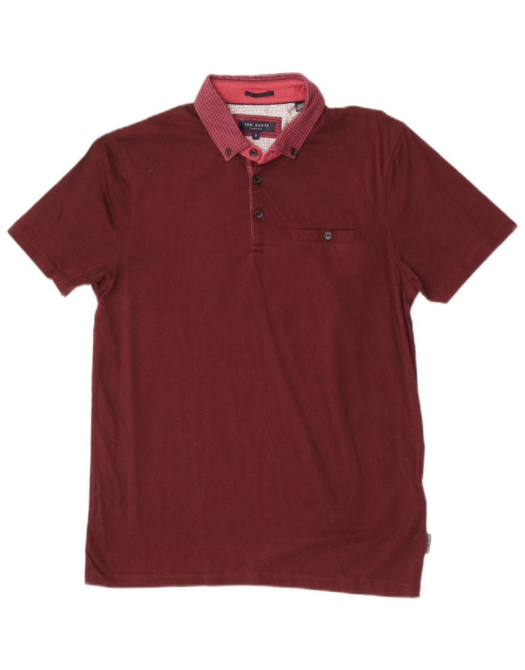 Ted Baker herre poloshirt størrelse 3 Medium rødbrun geometrisk bomuld