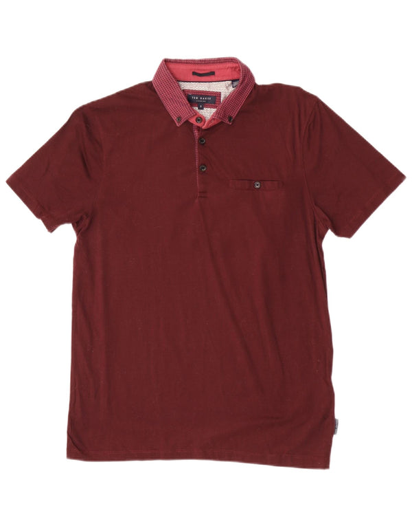 Ted Baker herre poloshirt størrelse 3 Medium rødbrun geometrisk bomuld