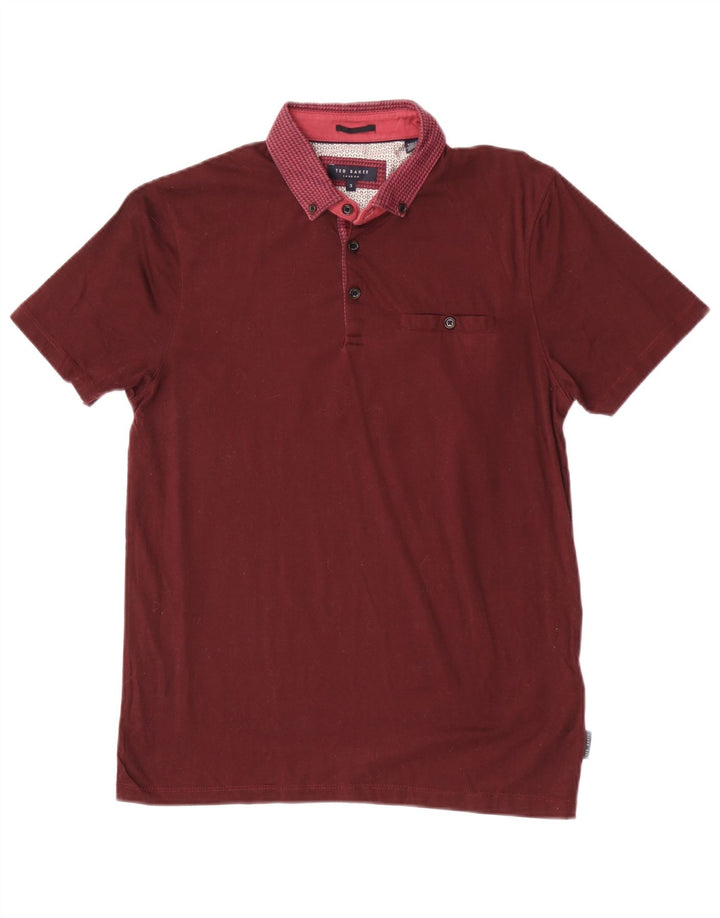 Ted Baker herre poloshirt størrelse 3 Medium rødbrun geometrisk bomuld