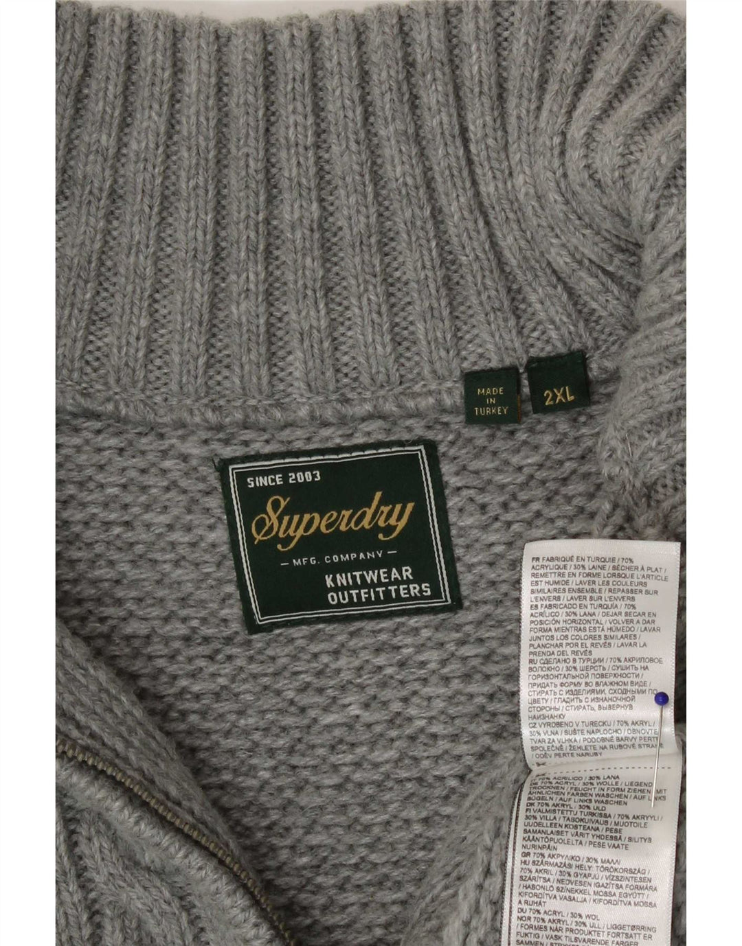 Superdry Sweater med lynlås til mænd 2XL grå akryl