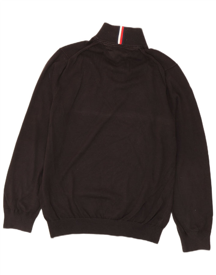 Tommy Hilfiger Herre Zip Neck Jumper Sweater Stor Sort Bomuld