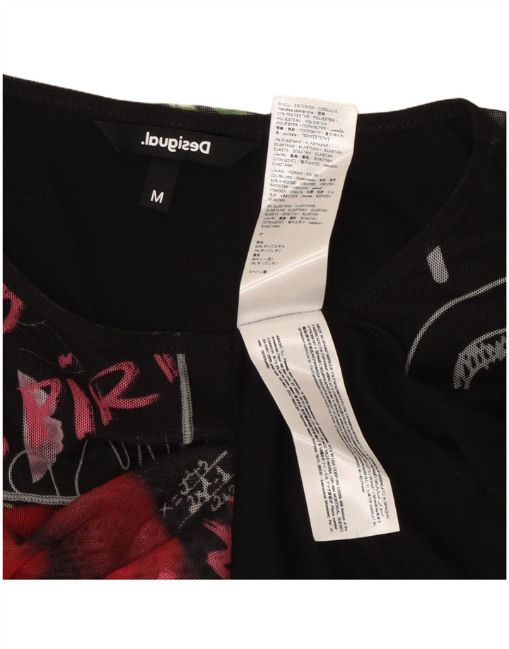 Desigual grafisk T-shirt top til kvinder UK 12 Medium Sort blomstret polyester