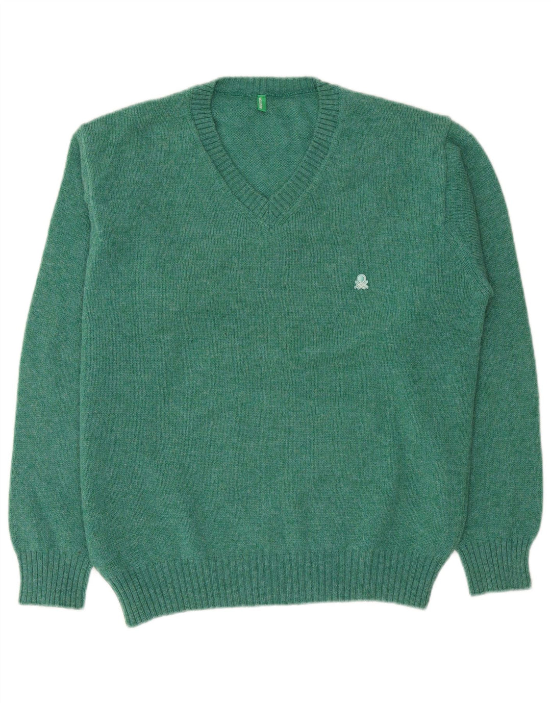 Benetton Herre V-hals sweater Stor grøn uld