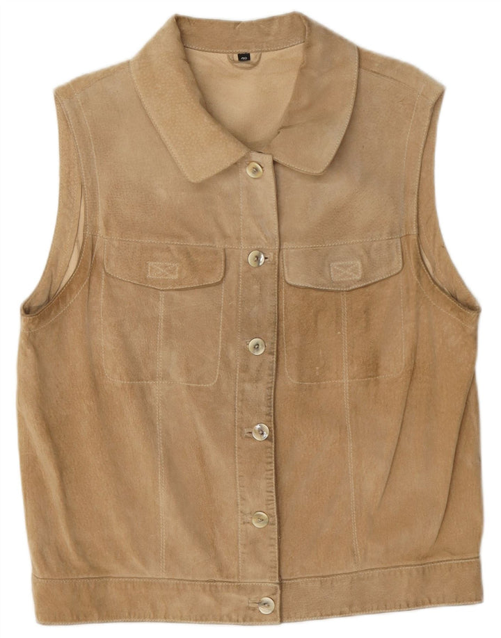 Vintage Dame Ruskind Gilet EU 40 Medium Beige Læder