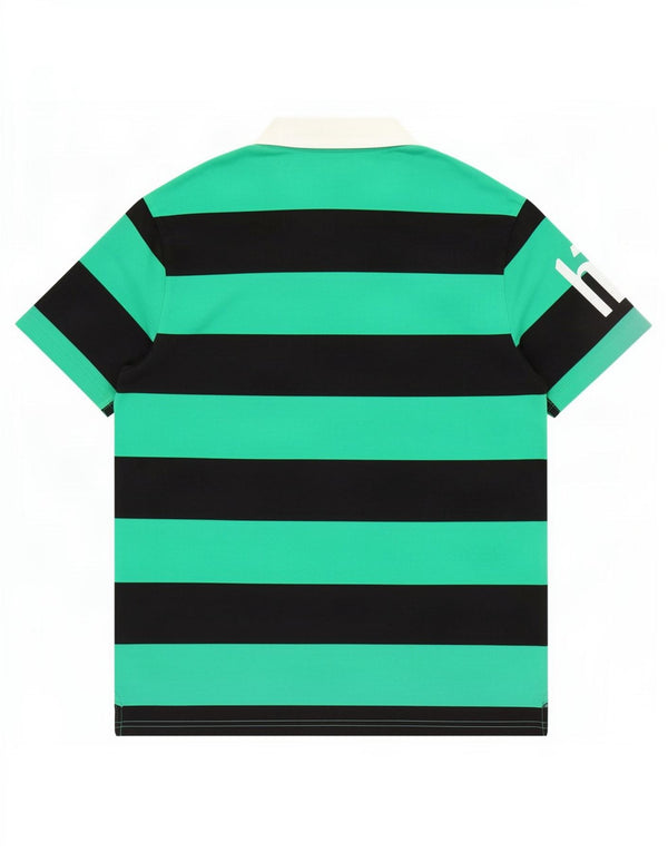 Nike Mens Graphic Rugby Polo Shirt UK 42/44 Large Green Striped Cotton