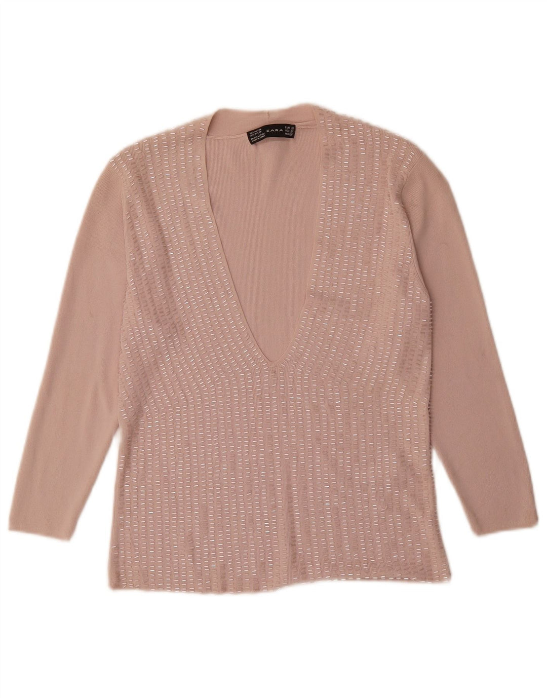 Zara Dame Bluse Top UK 14 Large Pink Rayon
