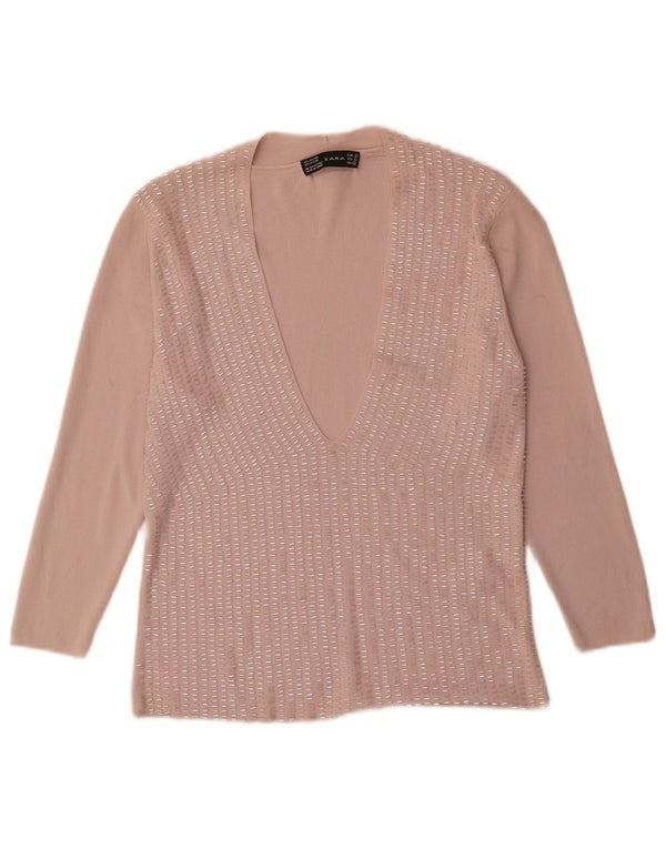 Zara Dame Bluse Top UK 14 Large Pink Rayon