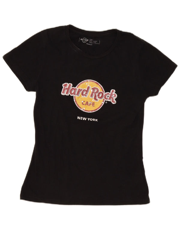 Hard Rock Cafe Kvinder New York Grafisk T-Shirt Top UK 10 Lille Sort Bomuld