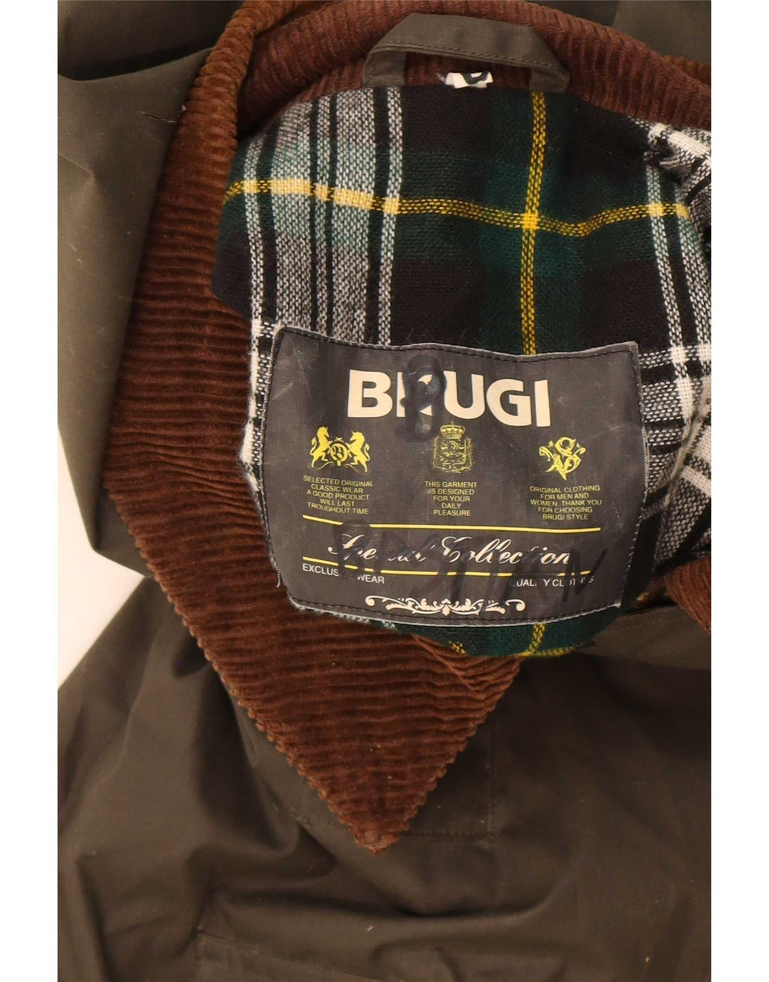 Brugi Herre vokset bomuldsjakke UK 40 Stor Khaki Colourblock