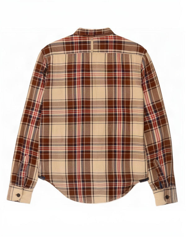 Zara Herre Slim Fit Flanellskjorte Stor Beige Plaid Bomuld