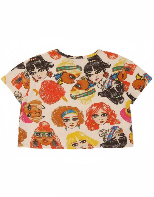 Zara Womens Crop Grafisk T-Shirt Top UK 14 Medium Multicolored