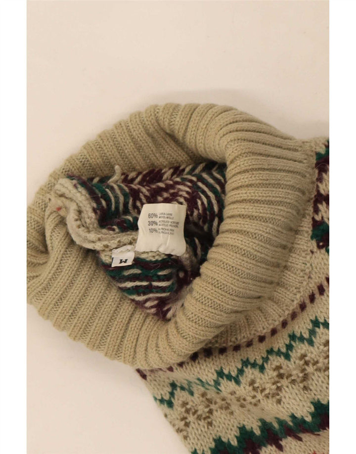 Vintage Herre rullehals sweater Medium Beige Fair Isle Wool
