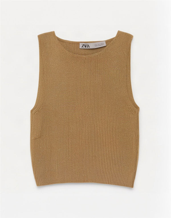 Zara Womens Crop Vest Top UK 8 Small Beige