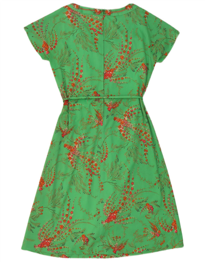Vintage Dame A-Line Kjole EU 40 Medium Green Floral Polyester