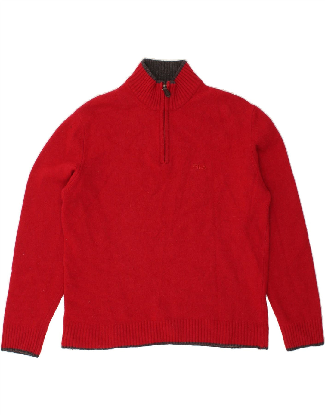 FILA Womens Zip Neck Jumper Sweater UK 14 Large Red Wool Vintage Fila and Second-Hand Fila from Messina Hembry 