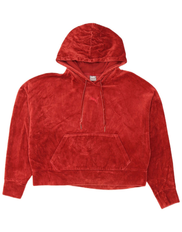 Puma Womens Crop Oversized Velour Hoodie Jumper UK 14 Medium Rød Bomuld