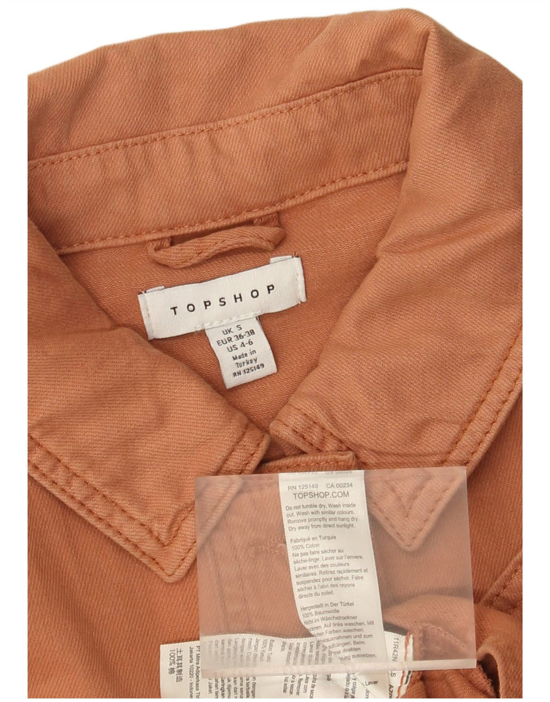 Topshop Womens Crop Oversized denimjakke UK 10 Small Orange Bomuld