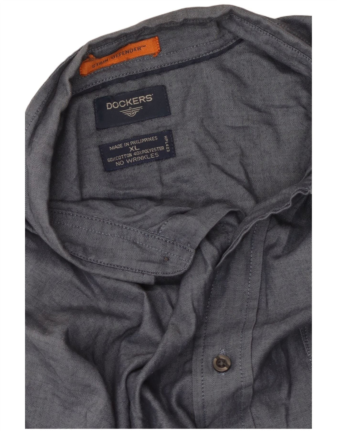 Dockers Herre Stain Defender Shirt XL Blue Herringbone Cotton